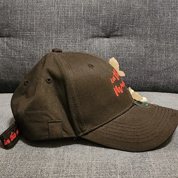 Floral Embroidered Black Cap "In This Moment" Upcycled Handmade Hat - Picture 6 of 7